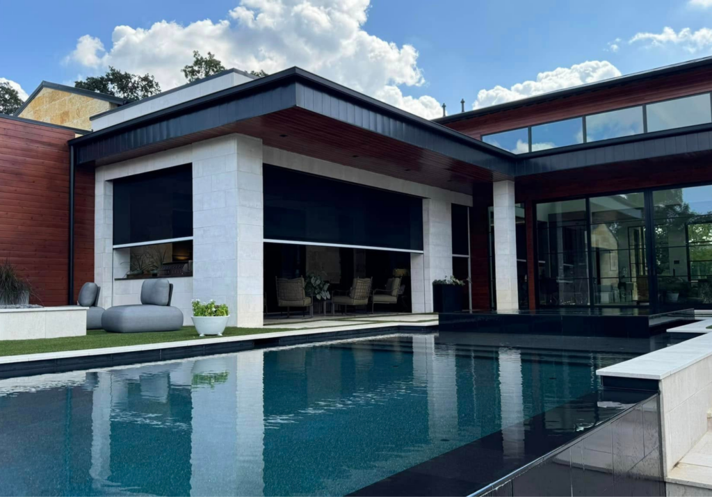 Exterior Shades West Lake Hills patio with custom outdoor shades for sun control and privacy.
