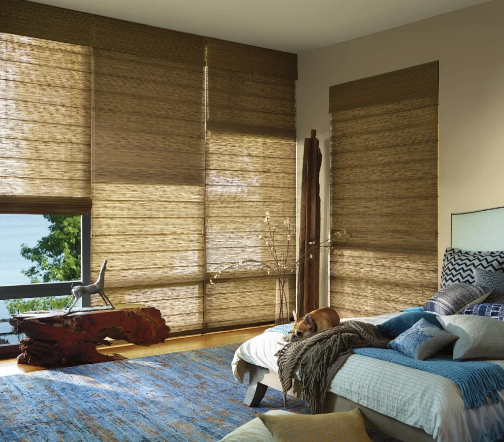 Hunter Douglas window coverings in a bedroom in Lafayette CO