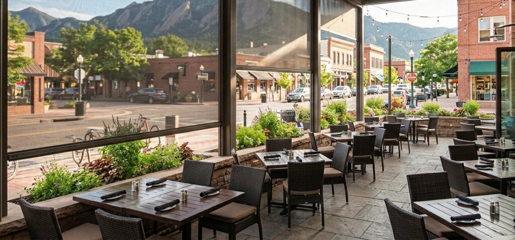 How can motorized outdoor shades improve the guest experience for Boulder restaurants?