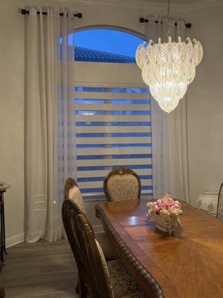 banded shades layered with drapery in boca raton fl