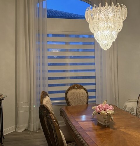 banded shades layered with drapery in boca raton fl