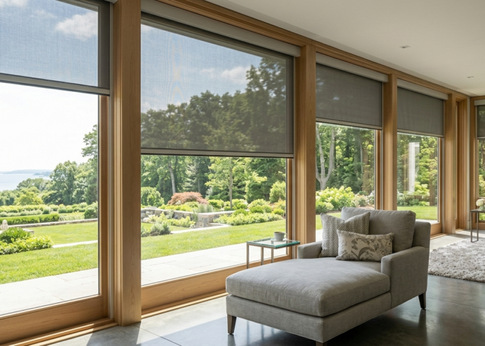 solar shades in westport home to preserve water views