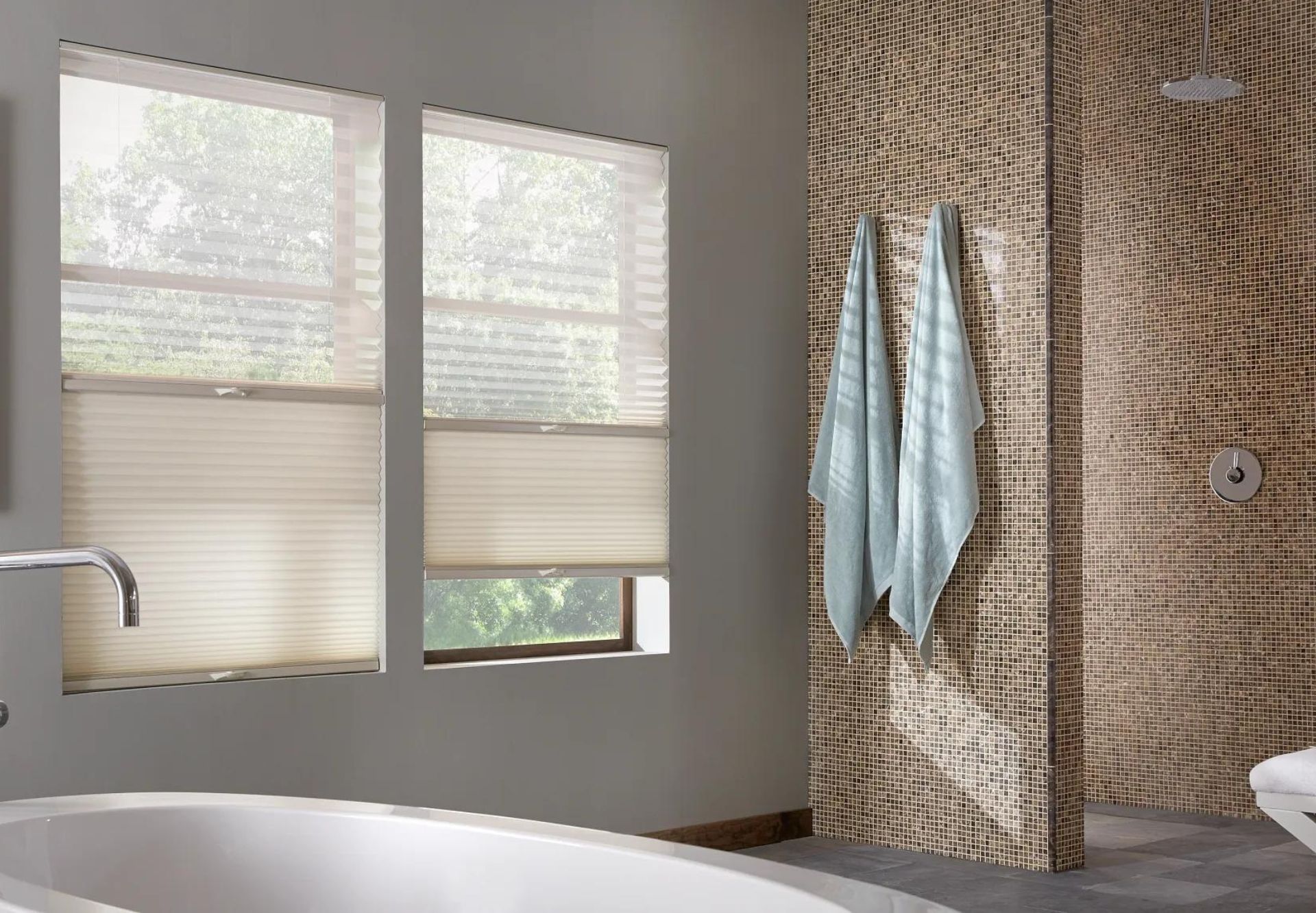 Modern Bathroom with Cellular Shades for Privacy and Light Control