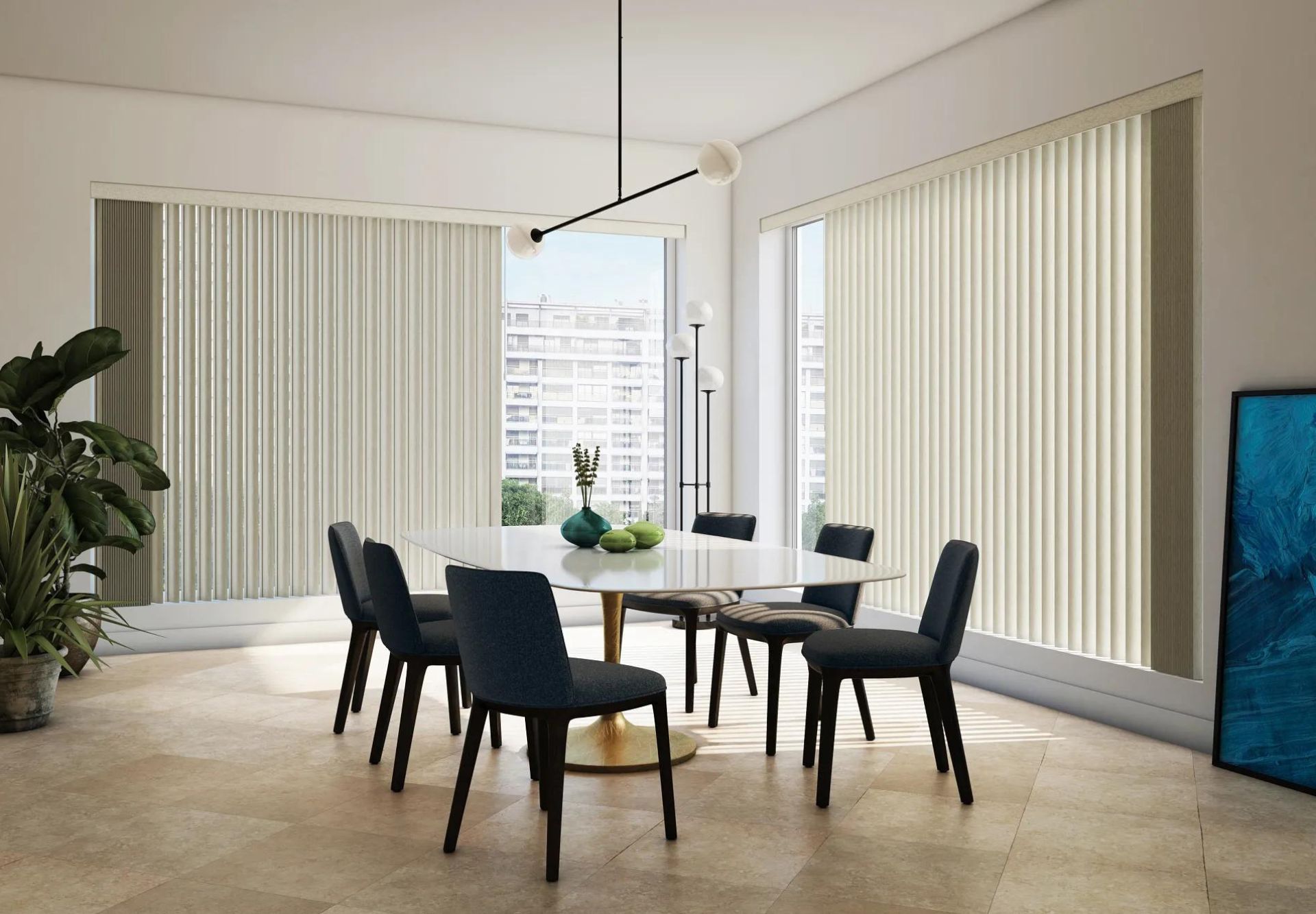 Minimalist Dining with Vertical Blinds