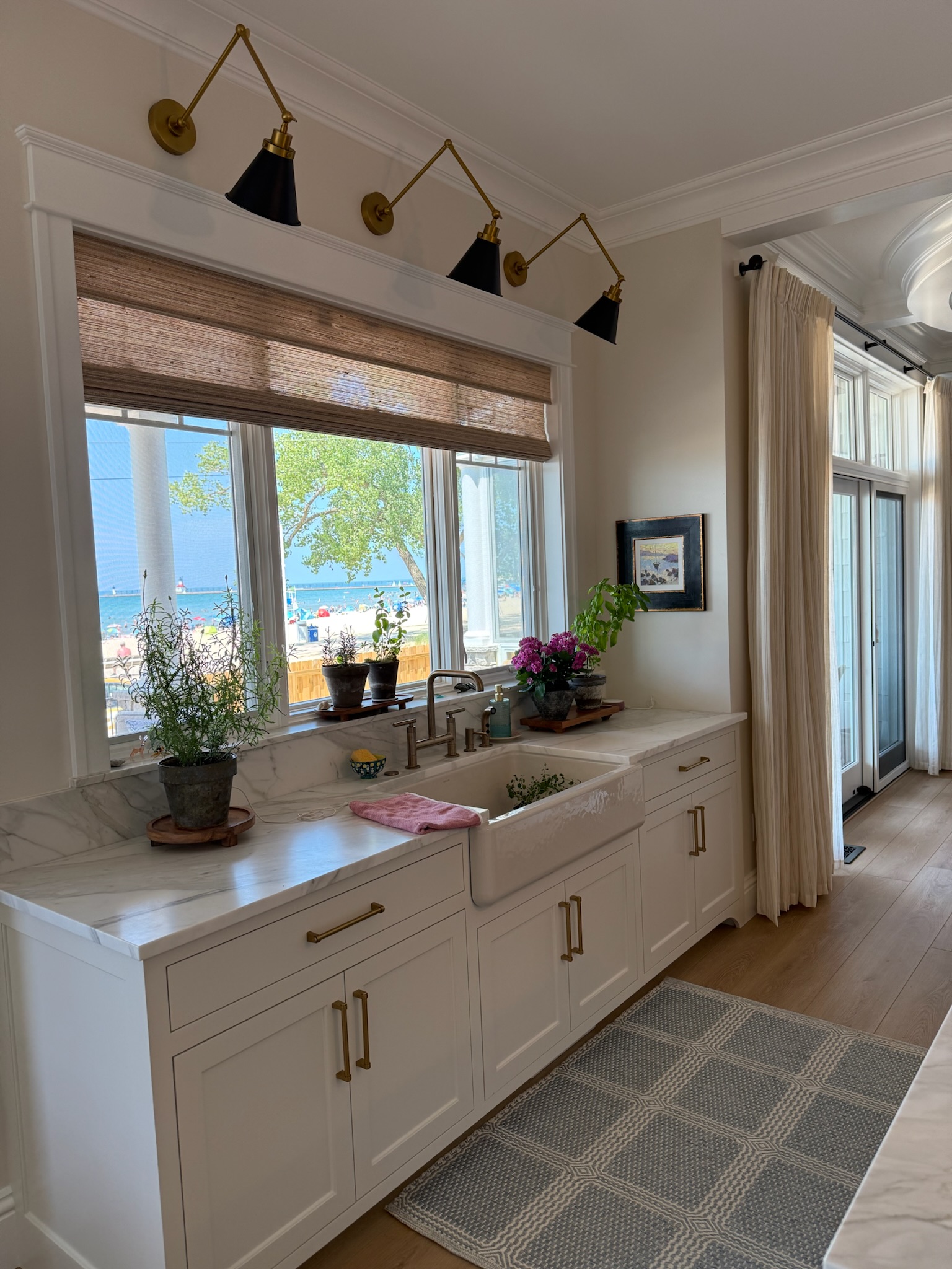 Woven shades in a lake front property.