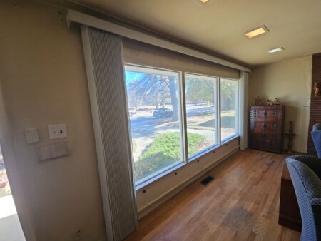 Vertical blinds providing privacy and light control in a Colorado home.