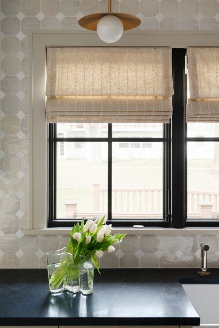 Embroidered Natural Linen Roman Shade in Excelsior, MN