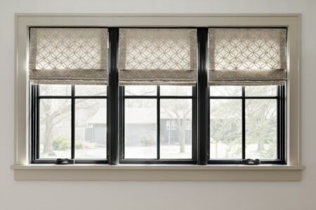 Embroidered Natural Linen Roman Shade in Edina, MN