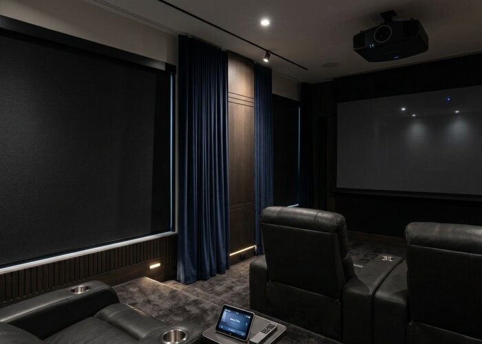 media in room with darkening shades
