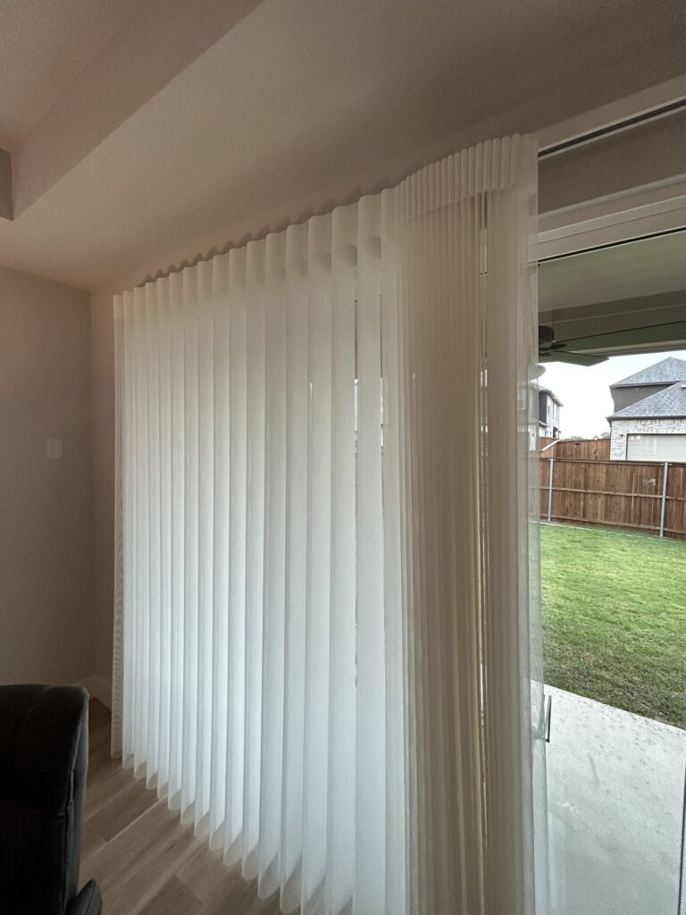SmartDrape window treatment installed on a sliding glass door in a modern Rockwall home